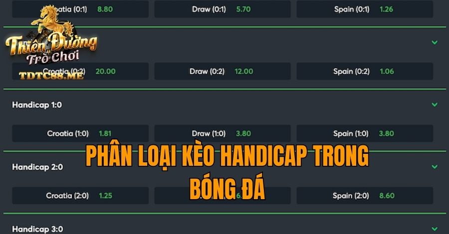 Phân loại kèo Handicap trong bóng đá
