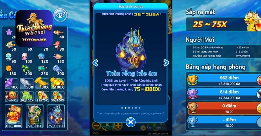 Phần thưởng khủng khi chơi bắn cá one shot TDTC88