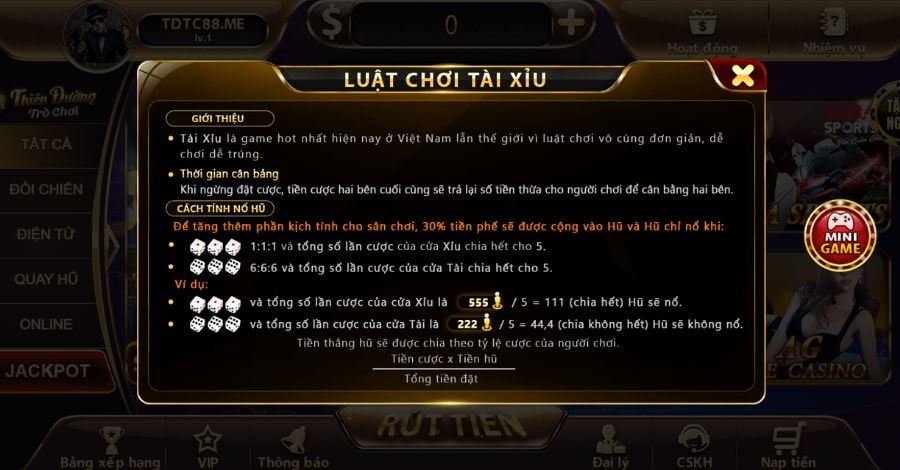 luật chơi tài xỉu