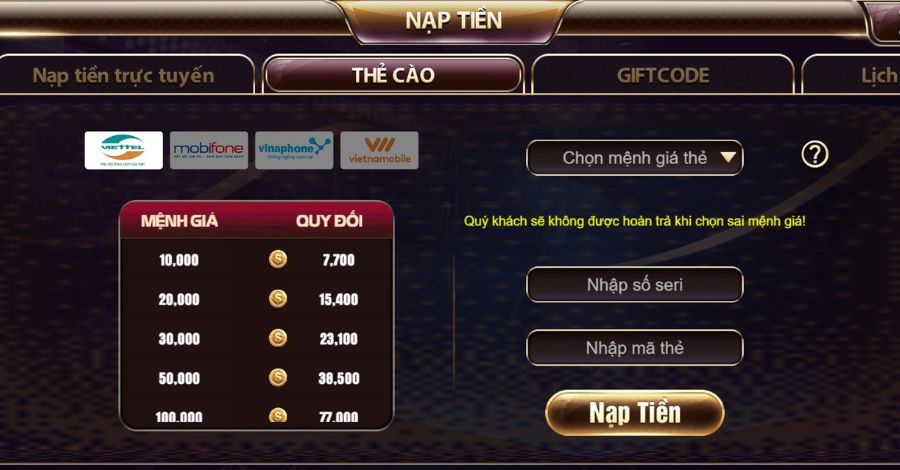 nạp thẻ cào điện thoại tdtc88