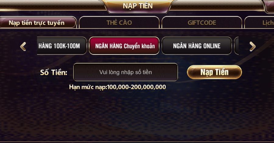 Nạp tiền qua chuyển khoản ngân hàng tdtc88