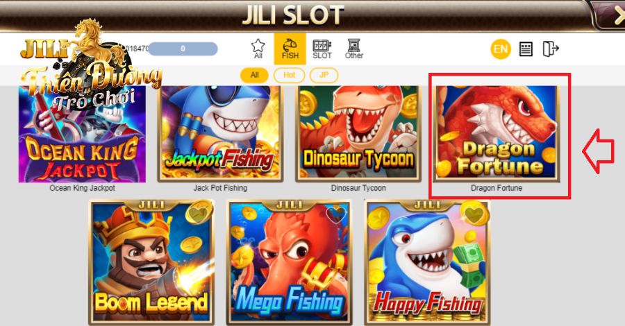 Người chơi chọn vào game Dragon Fortune tại giao diện JILI